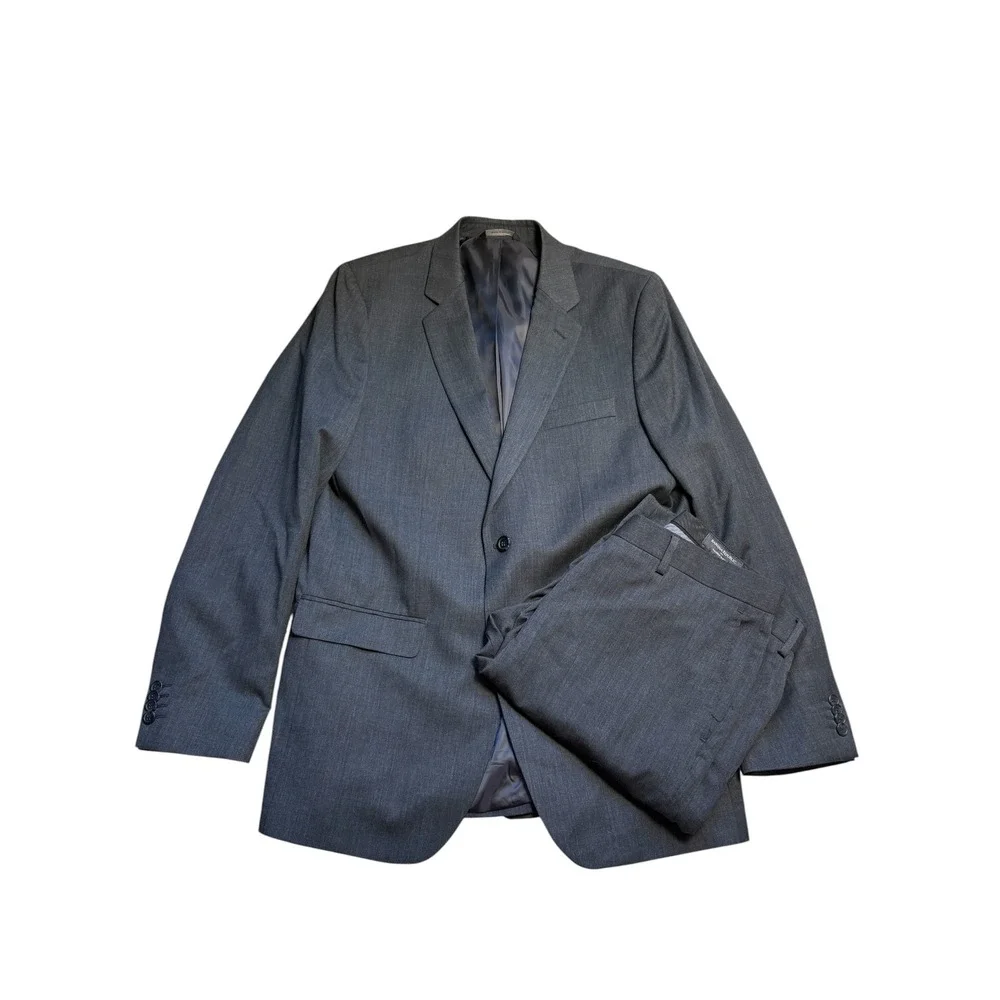 Banana Republic Mens Tailored Slim‎ Fit Suit Charcoal Gray 44L 37W Wool Blend